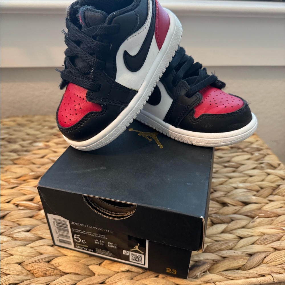 Jordan 1 Low -Toddler Black and Red Sneakers- Toddler Size 5C